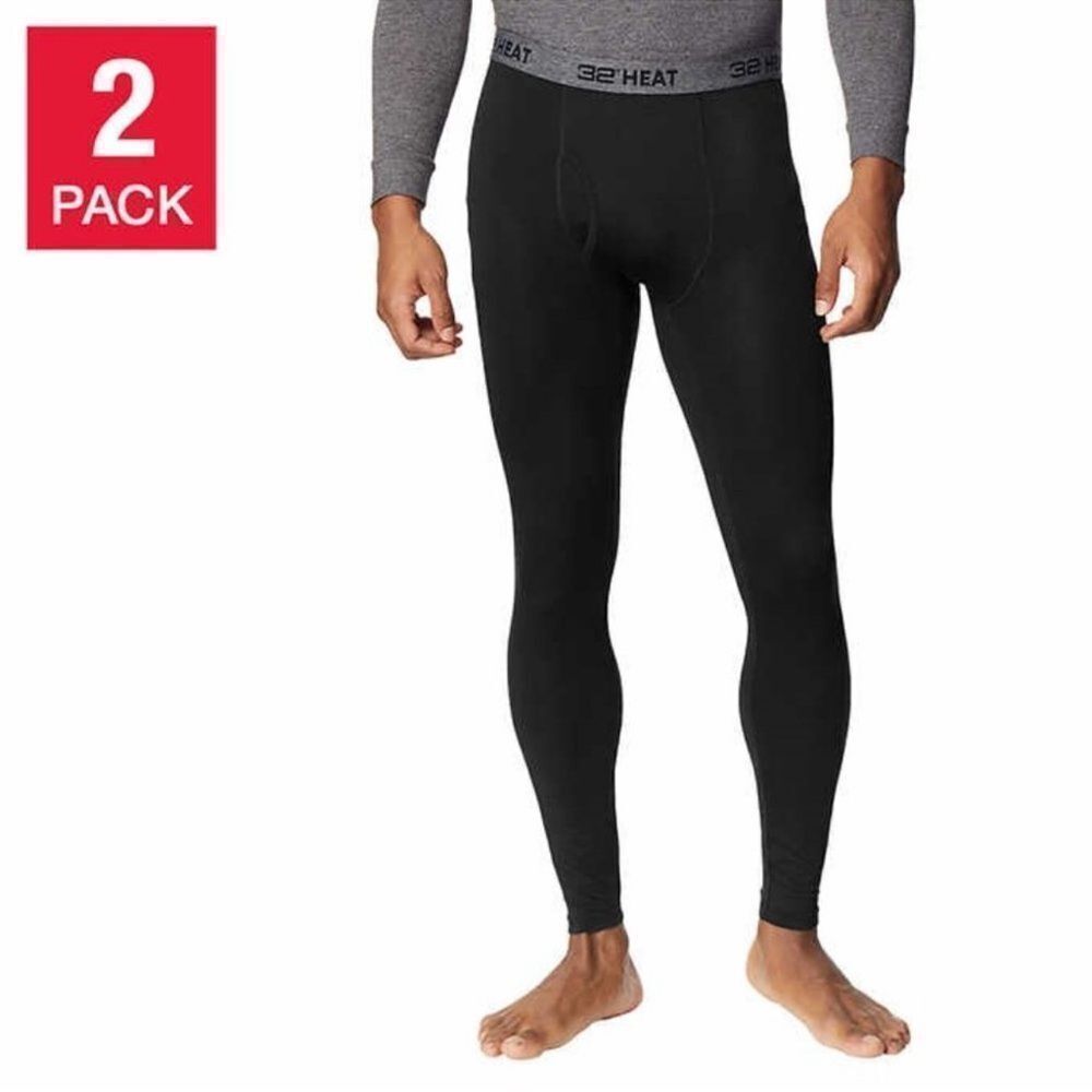 32 Degrees Men's 2-Pack Black Heat Performance Thermal Base Layer Pant